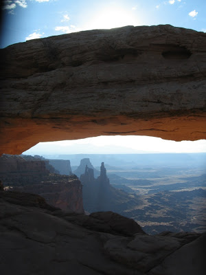 Mesa Arch detail with view into Canyonlands