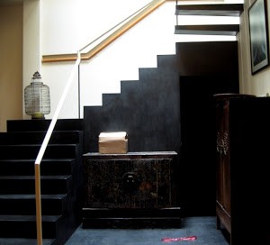 black modern stairway in Shanghai lane house
